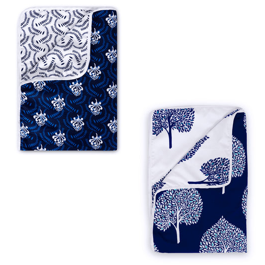 Navy and White Floral Microfiber Combo Set of 2 Dohar For Single Bed