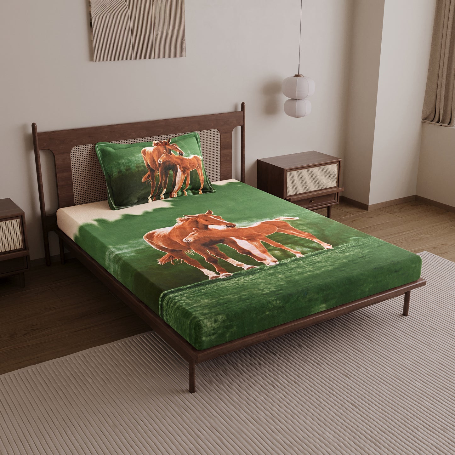 Horse Design Single Cotton Bedsheet - 210 TC