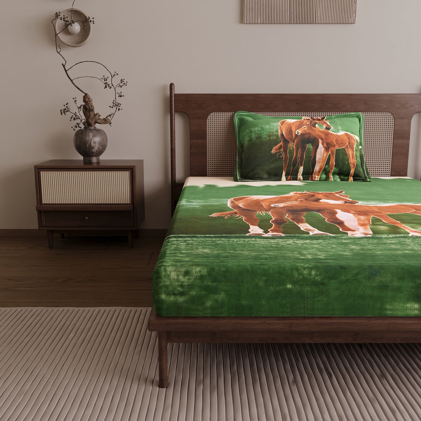 Horse Design Single Cotton Bedsheet - 210 TC