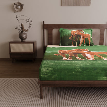Horse Design Single Cotton Bedsheet - 210 TC