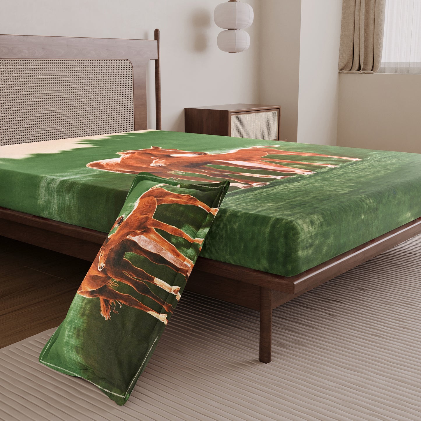 Horse Design Single Cotton Bedsheet - 210 TC