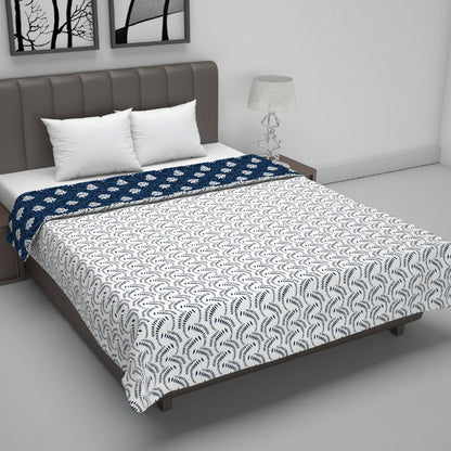 Block Printed Reversible Double Bed AC Dohar - Navy Blue