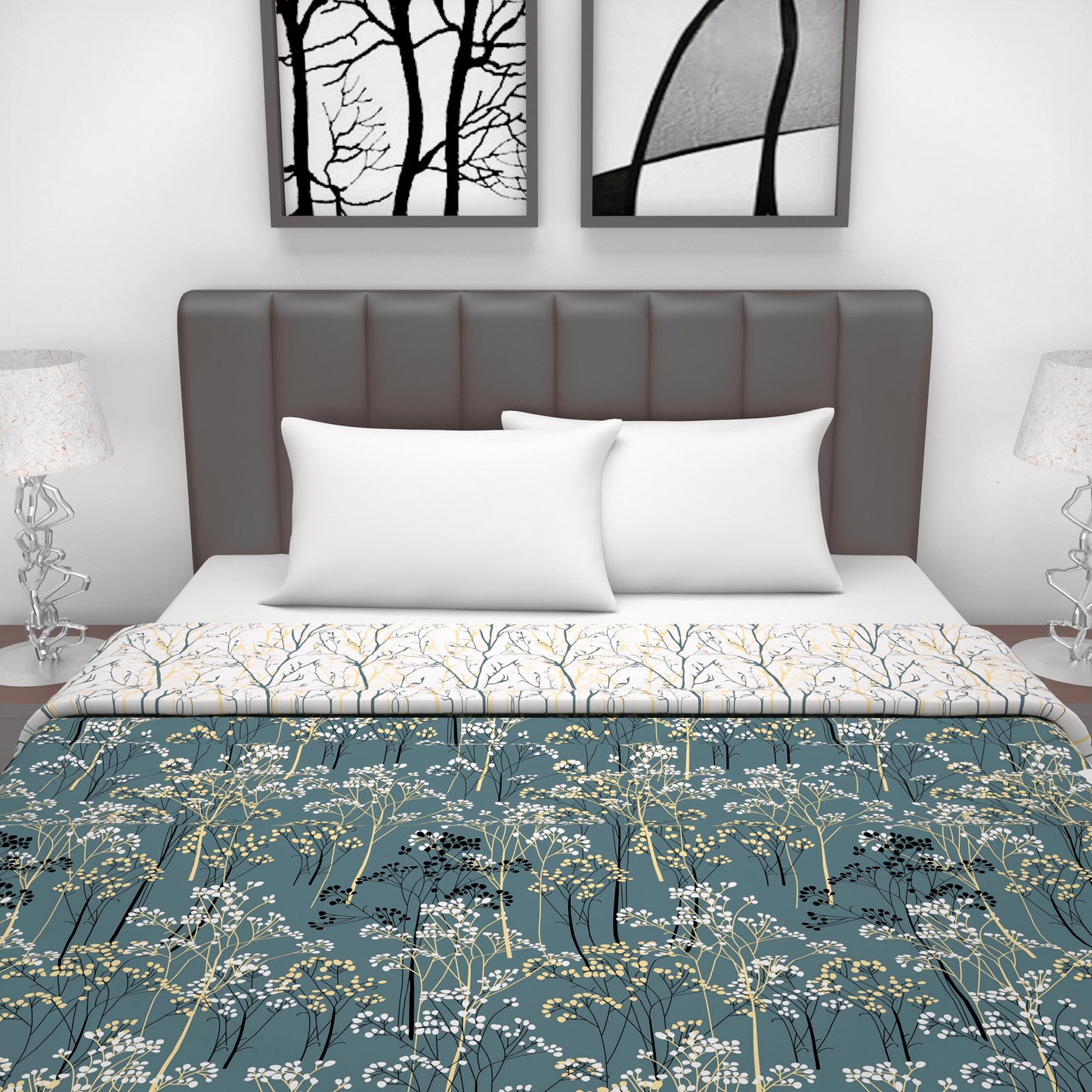 Grey Floral Classic Smooth Lighweight Reversible Double Bed Dohar
