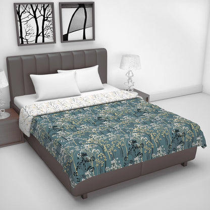 Green and White Floral Microfiber Dohar Combo For Double Bed