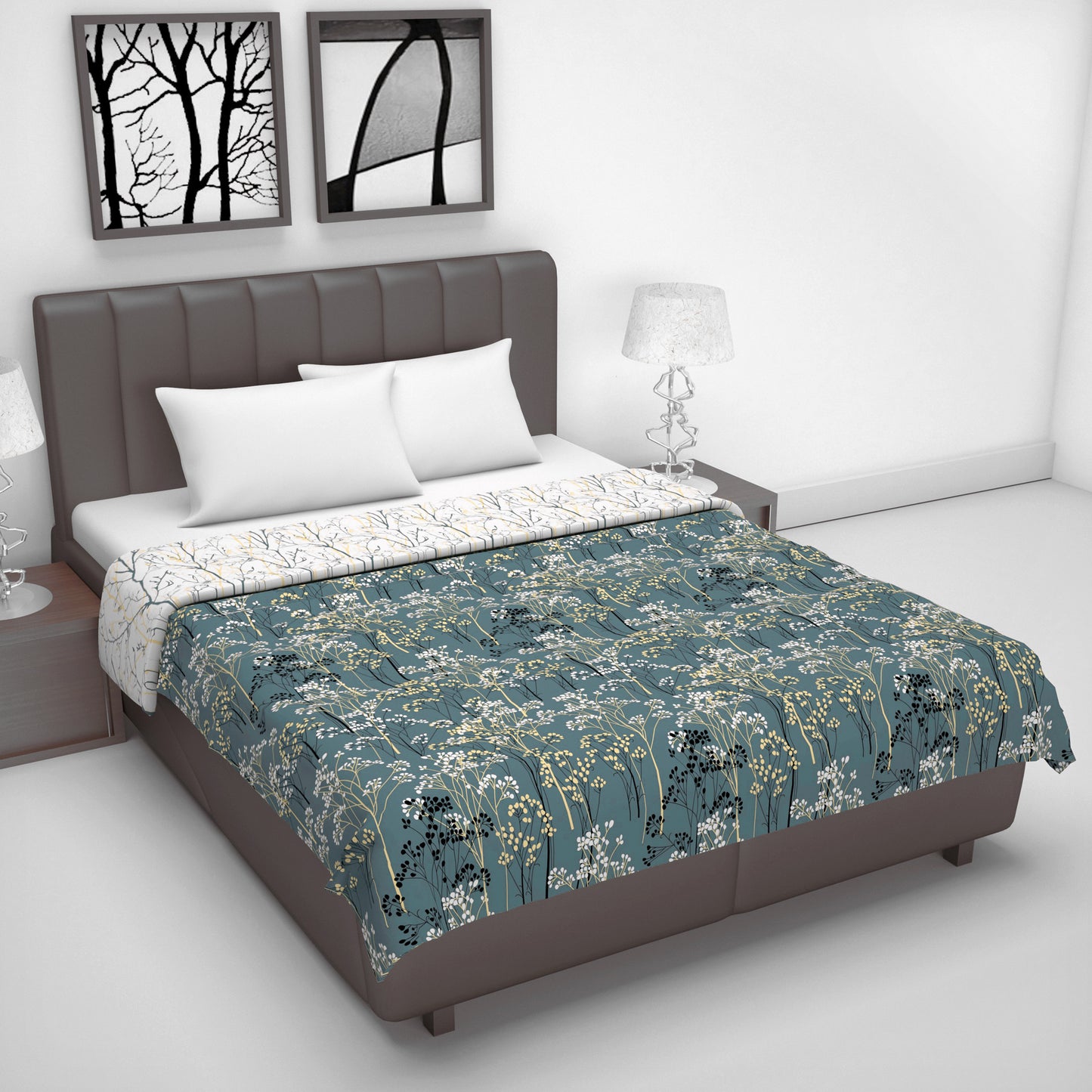 Green and Blue Floral Microfiber Combo Set of 2 Dohar For Double Bed