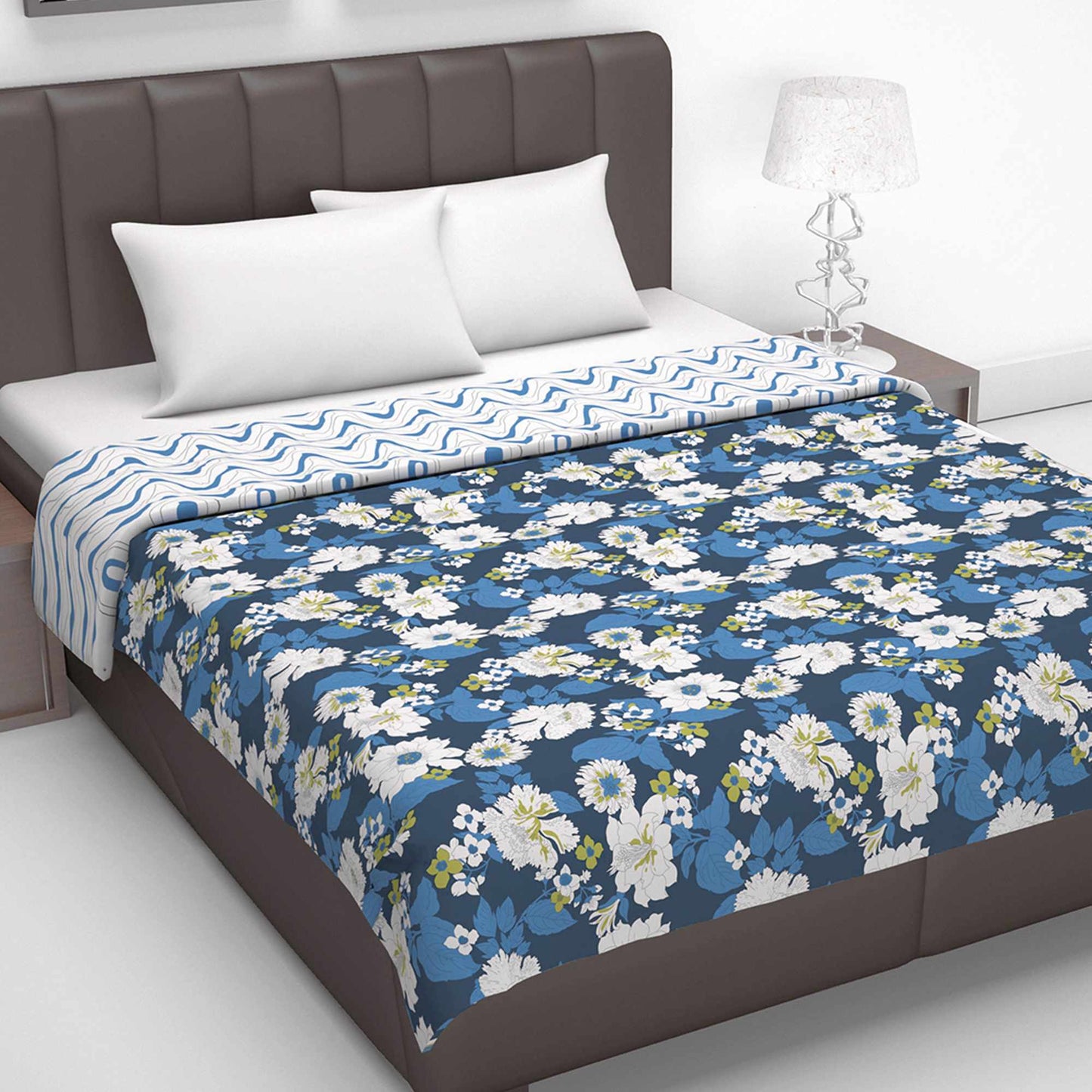 Floral Blue Super Soft Flannel Floral Microfiber Summer AC Double Bed Dohar