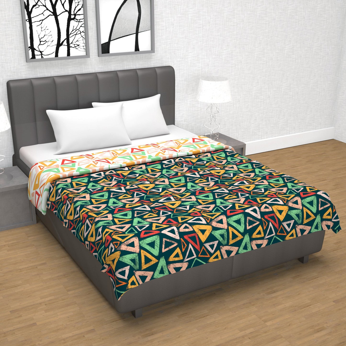 Midnight Multicolor Geometric Double Bed Dohar – 120 GSM Microfiber