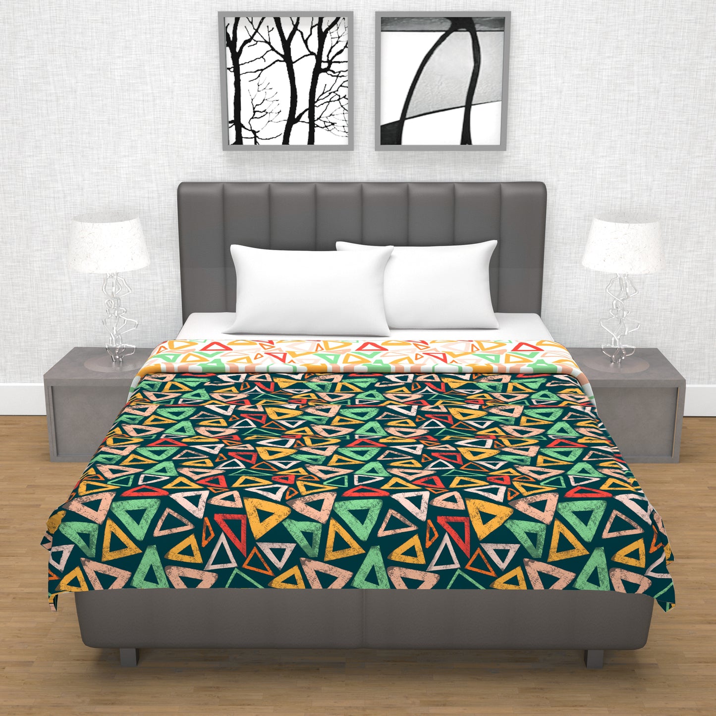 Midnight Multicolor Geometric Double Bed Dohar – 120 GSM Microfiber