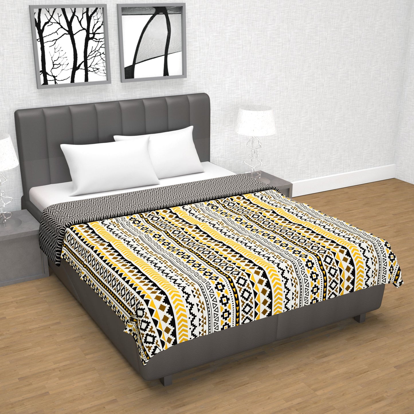 Mustard Mint Abstract Double Bed Dohar – 120 GSM Microfiber