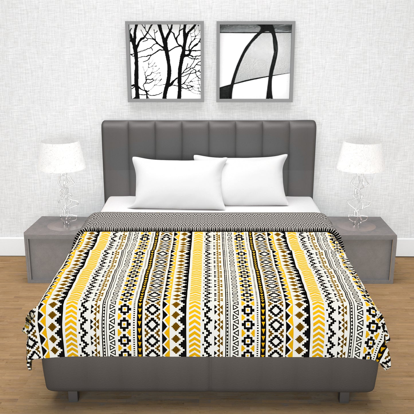 Mustard Mint Abstract Double Bed Dohar – 120 GSM Microfiber