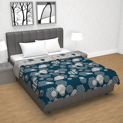 Midnight Grey Geometric Double Bed Dohar – 120 GSM Microfiber
