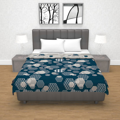 Midnight Grey Geometric Double Bed Dohar – 120 GSM Microfiber