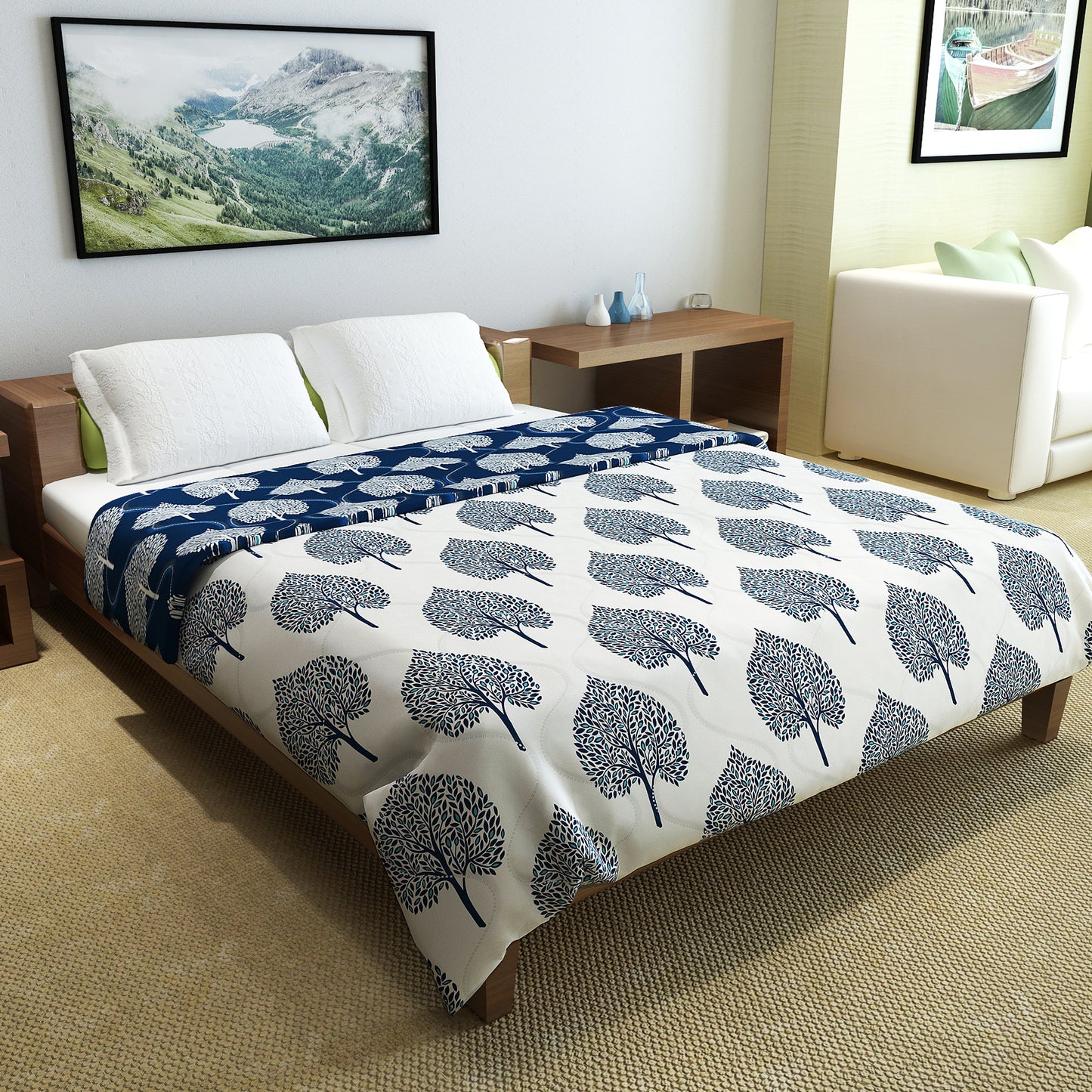 Olive Tree Leaf Reversible Double Bed Size Quilt Comforter