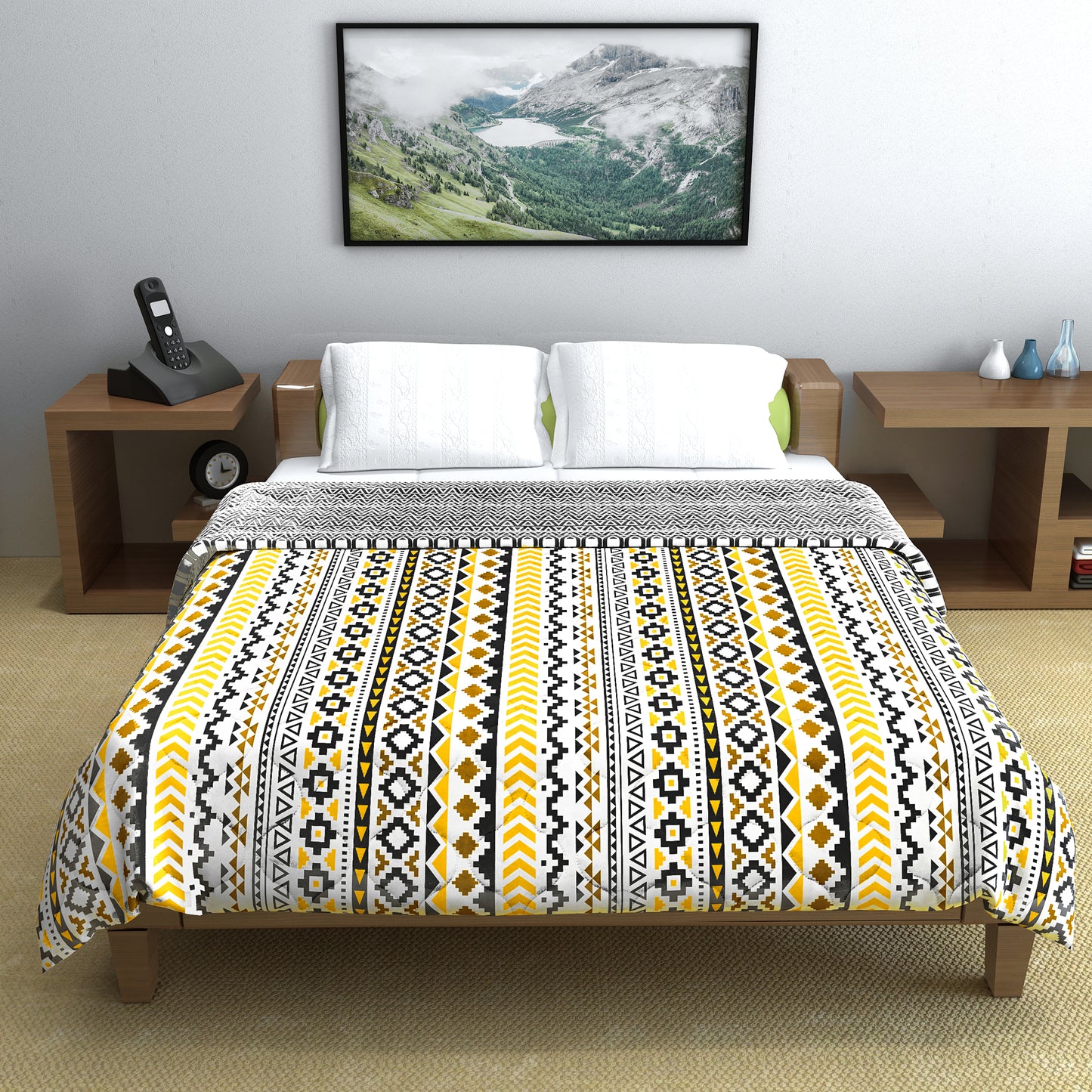 Mustard Mint Abstract Double Bed Comforter – 150 GSM Microfiber