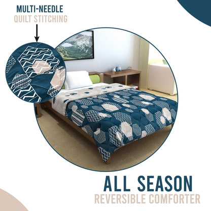 Midnight Grey Geometric Double Bed Comforter – 150 GSM Microfiber