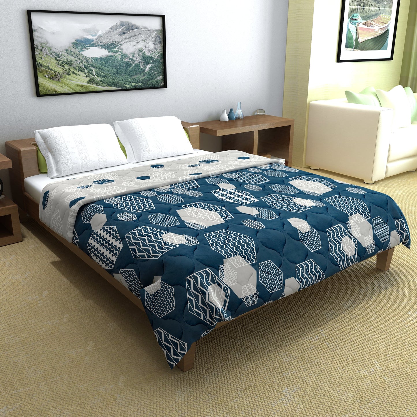 Midnight Grey Geometric Double Bed Comforter – 150 GSM Microfiber