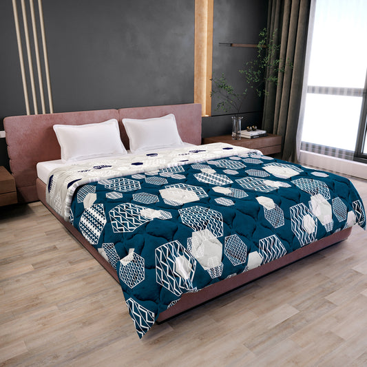 Midnight Grey Geometric Double Bed Comforter – 150 GSM Microfiber
