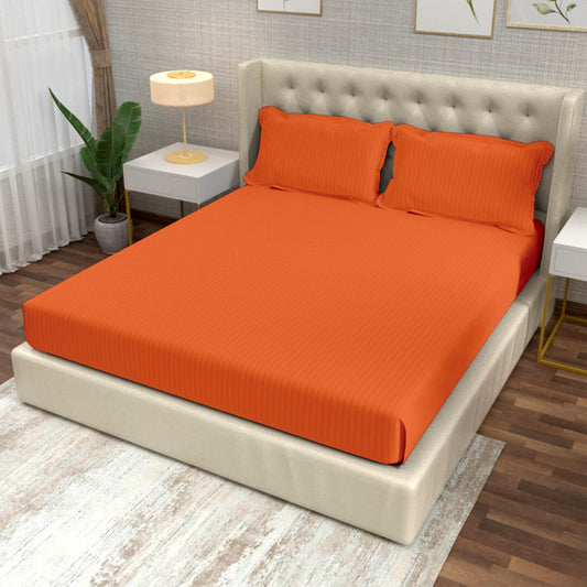 Orange Italian Stripes Flat King Size Bedsheet