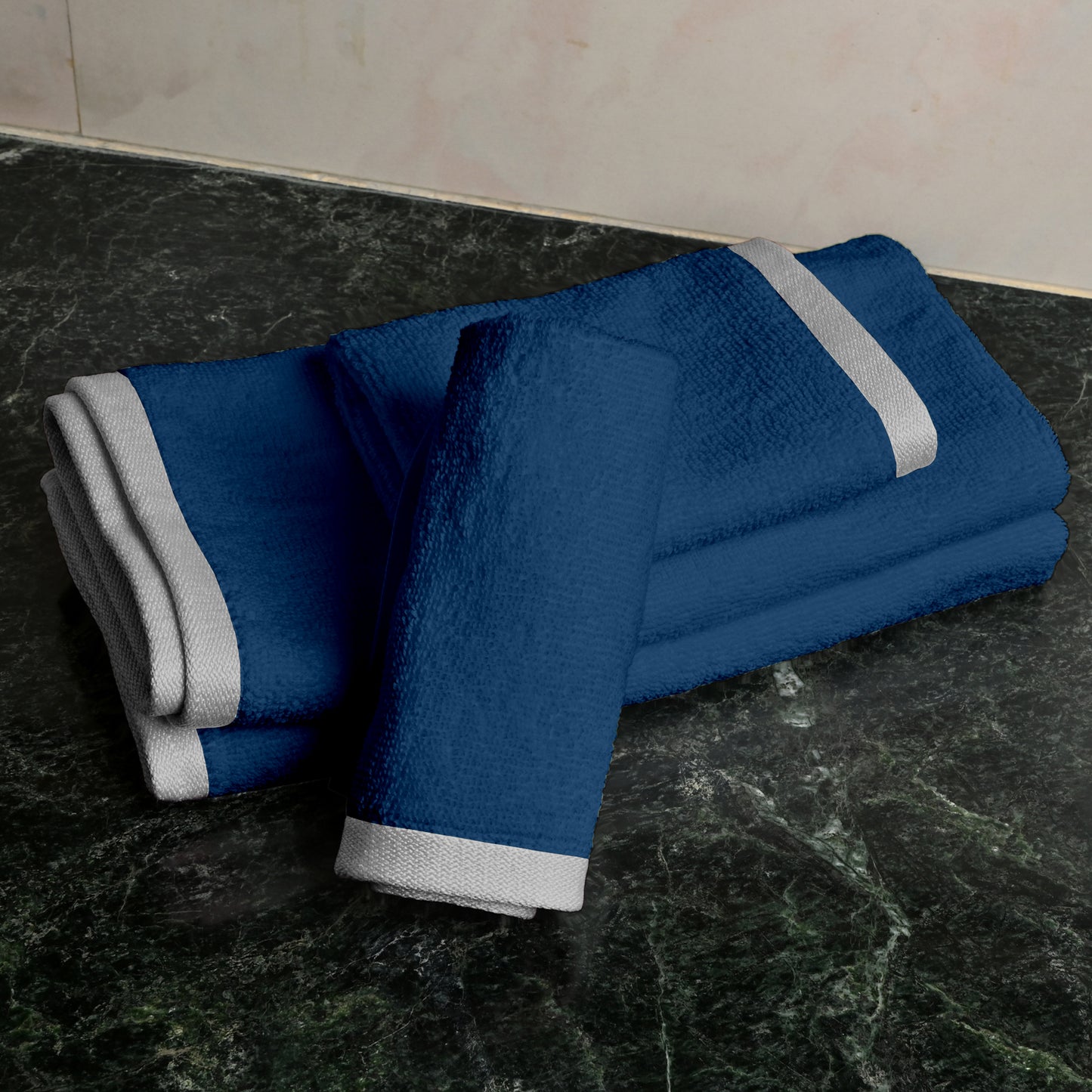 Blue Cotton Set of 4 Hand & Face Towels Combo (40x60 cm, 30x30 cm)
