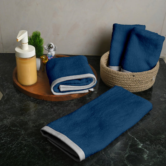 Blue Cotton Set of 4 Hand & Face Towels Combo (40x60 cm, 30x30 cm)