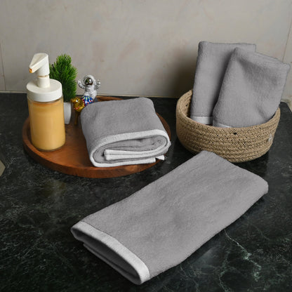 Grey Cotton Set of 4 Hand & Face Towels Combo (40x60 cm, 30x30 cm)