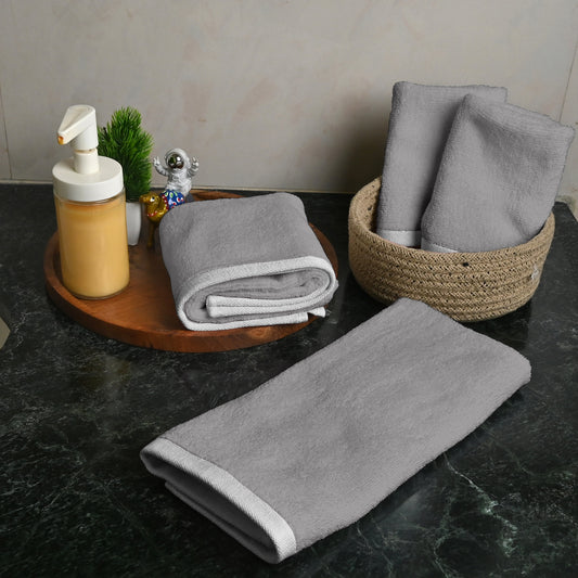 Grey Cotton Set of 4 Hand & Face Towels Combo (40x60 cm, 30x30 cm)