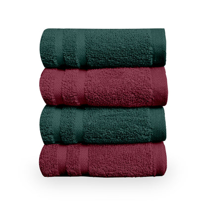 Maroon & Green Cotton Hand Towels Set of 4 (40x60 cm)