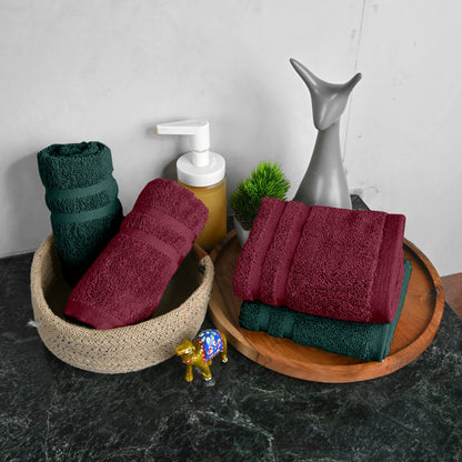 Maroon & Green Cotton Hand Towels Set of 4 (40x60 cm)
