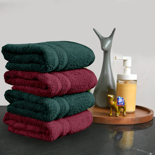 Maroon & Green Cotton Hand Towels Set of 4 (40x60 cm)