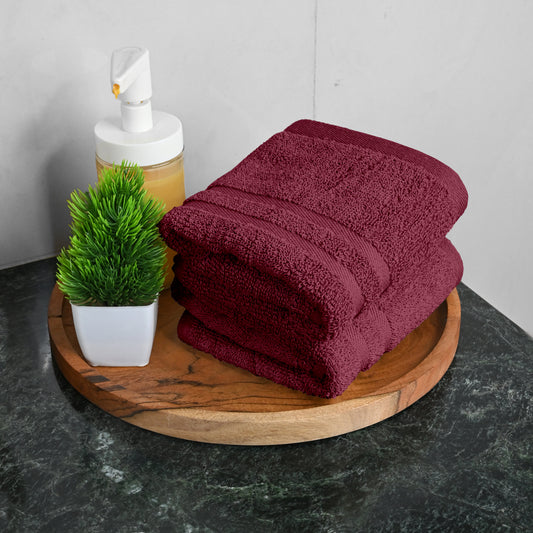 Maroon Cotton Set of 2 Hand Towels (40x60 cm)
