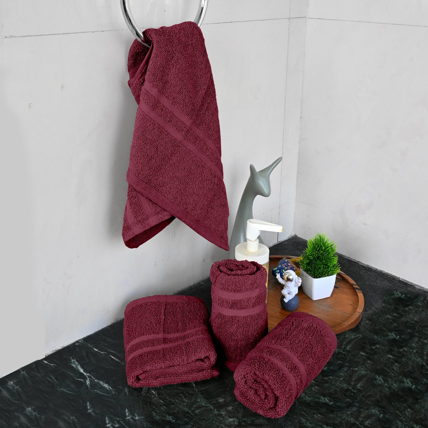 Maroon Cotton Set of 4 Hand Towels (40x60 cm)