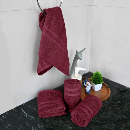 Maroon Cotton Set of 4 Hand Towels (40x60 cm)