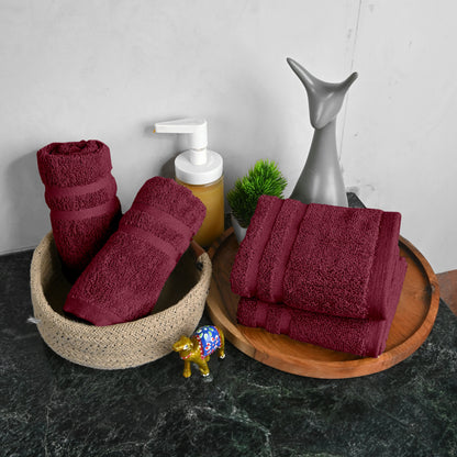 Maroon Cotton Set of 4 Hand Towels (40x60 cm)