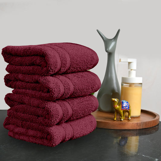Maroon Cotton Set of 4 Hand Towels (40x60 cm)
