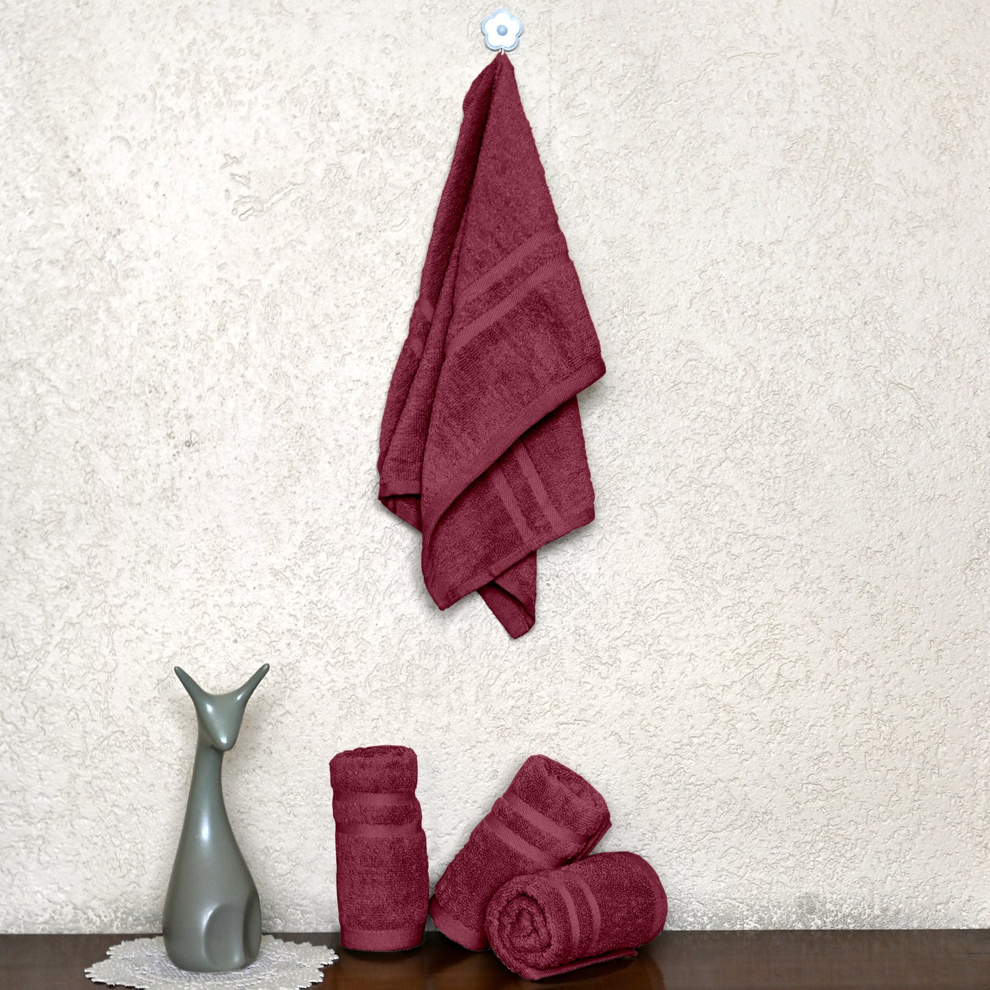 Maroon Cotton Set of 4 Hand Towels (40x60 cm)