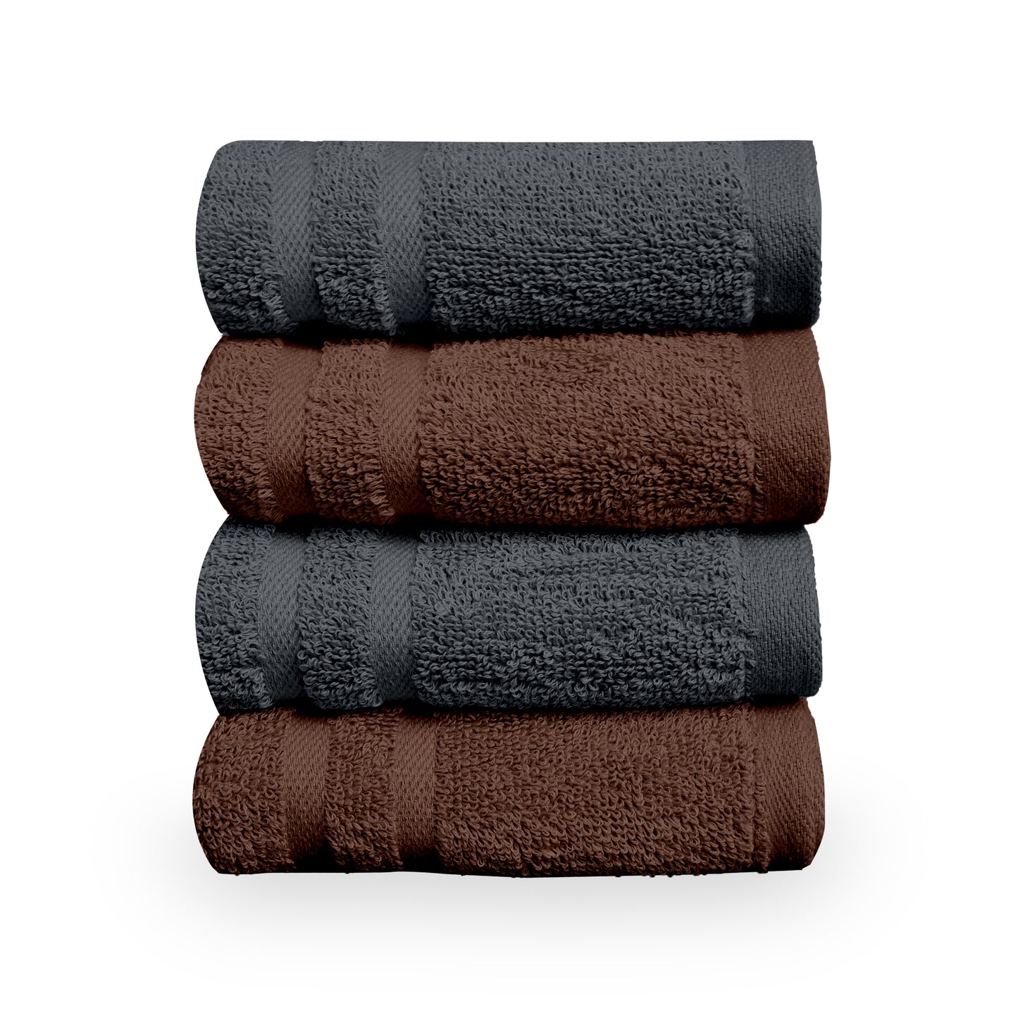 Brown & Grey Cotton Hand Towels Set of 4 (40x60 cm)