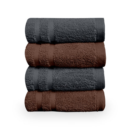 Brown & Grey Cotton Hand Towels Set of 4 (40x60 cm)