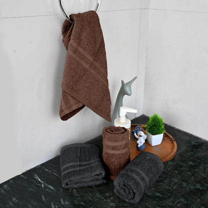 Brown & Grey Cotton Hand Towels Set of 4 (40x60 cm)