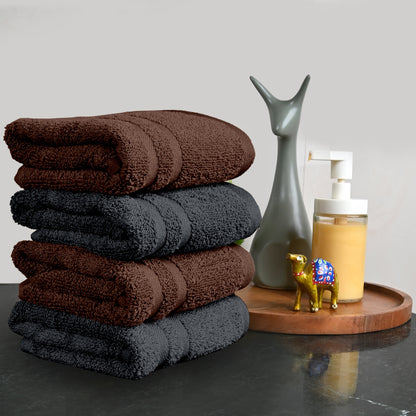 Brown & Grey Cotton Hand Towels Set of 4 (40x60 cm)