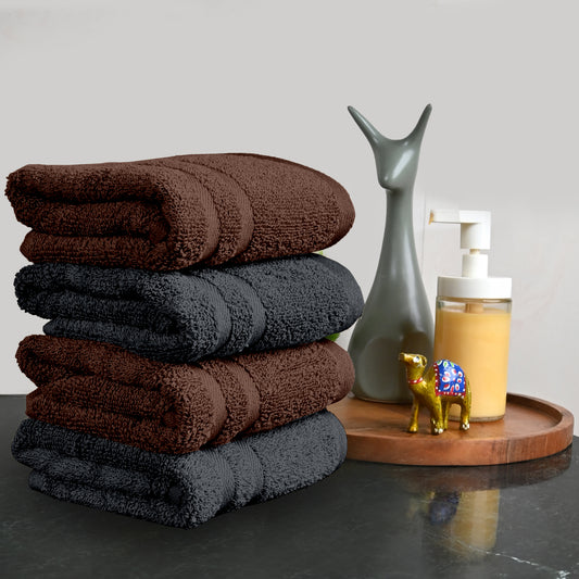 Brown & Grey Cotton Hand Towels Set of 4 (40x60 cm)