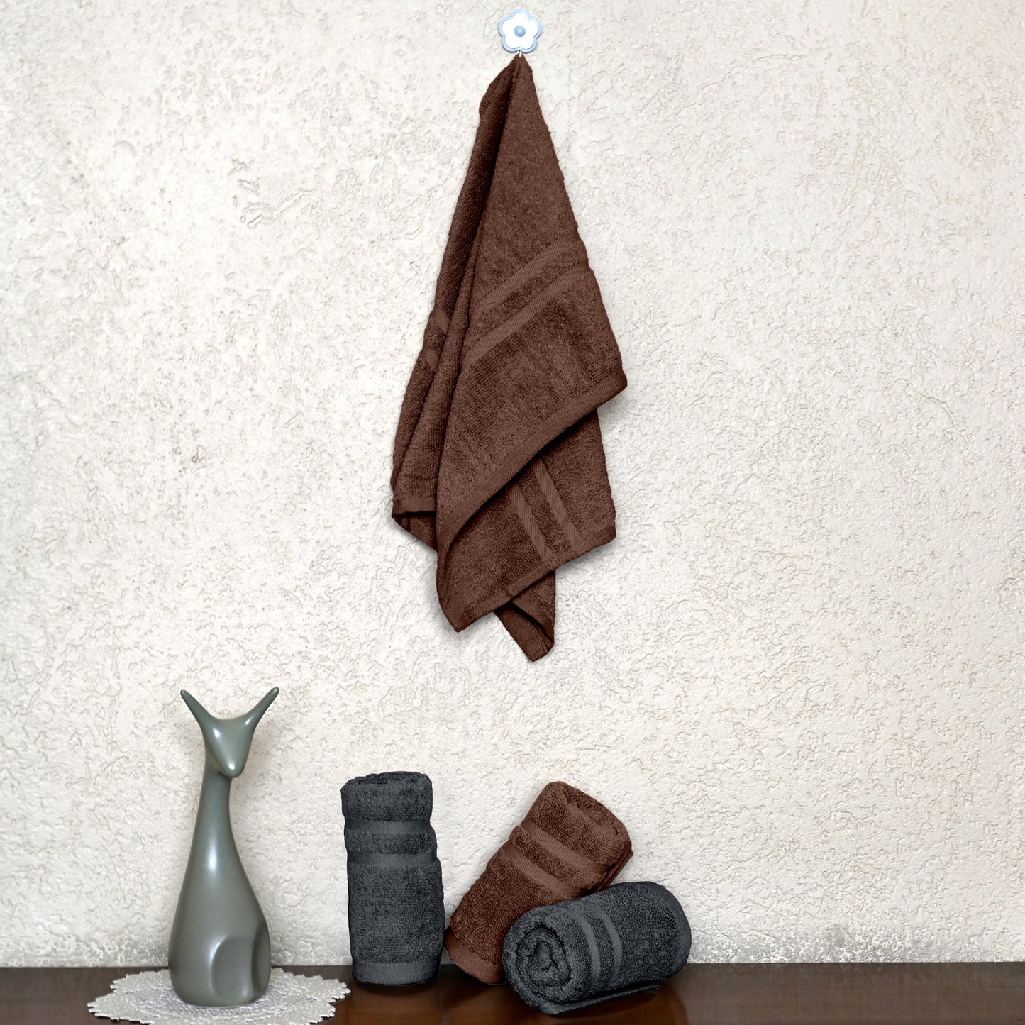 Brown & Grey Cotton Hand Towels Set of 4 (40x60 cm)