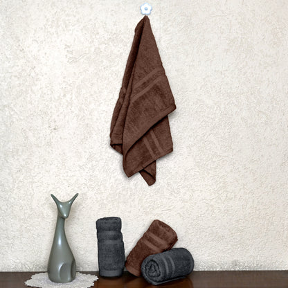 Brown & Grey Cotton Hand Towels Set of 4 (40x60 cm)