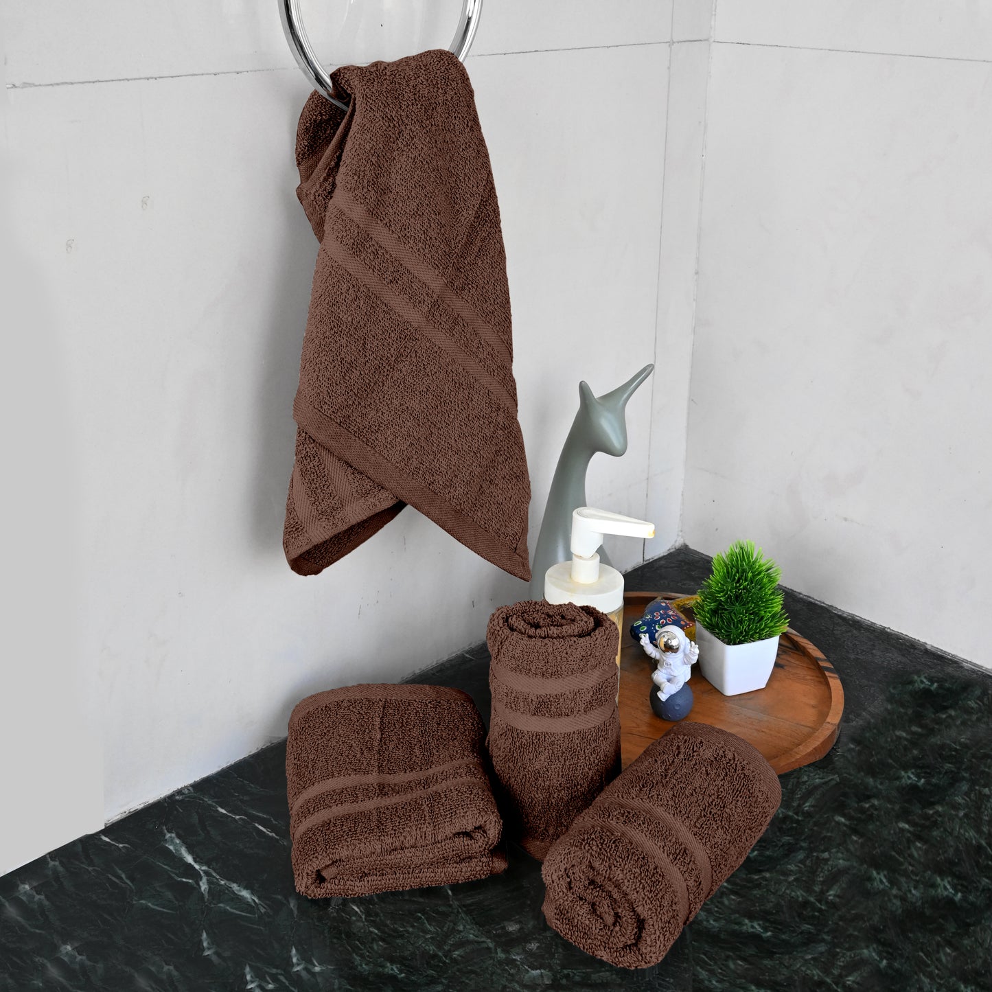 Brown Cotton Set of 4 Hand Towels (40x60 cm)
