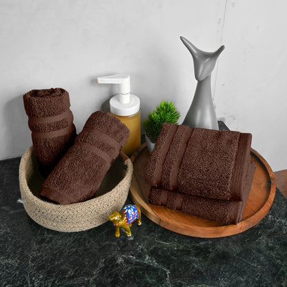 Brown Cotton Set of 4 Hand Towels (40x60 cm)