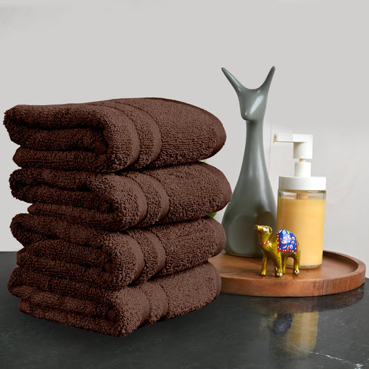 Brown Cotton Set of 4 Hand Towels (40x60 cm)