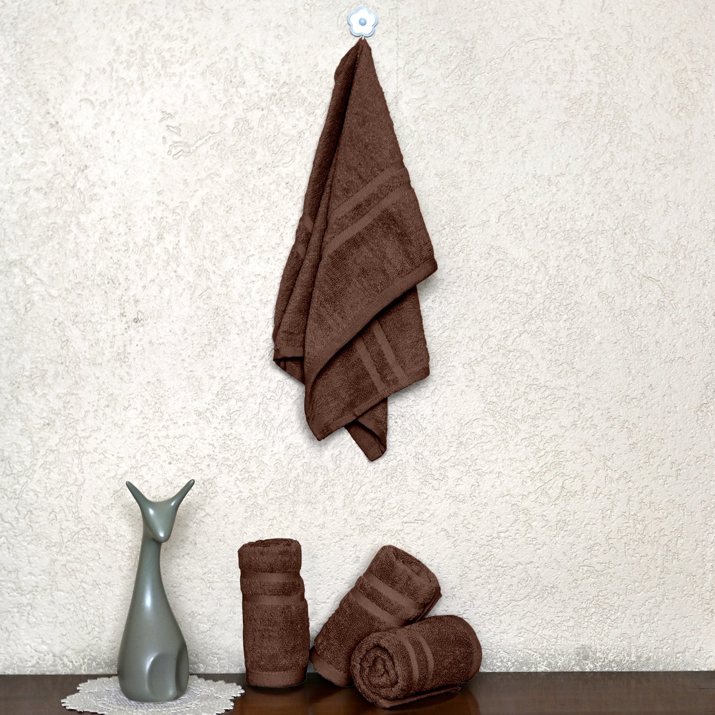 Brown Cotton Set of 4 Hand Towels (40x60 cm)