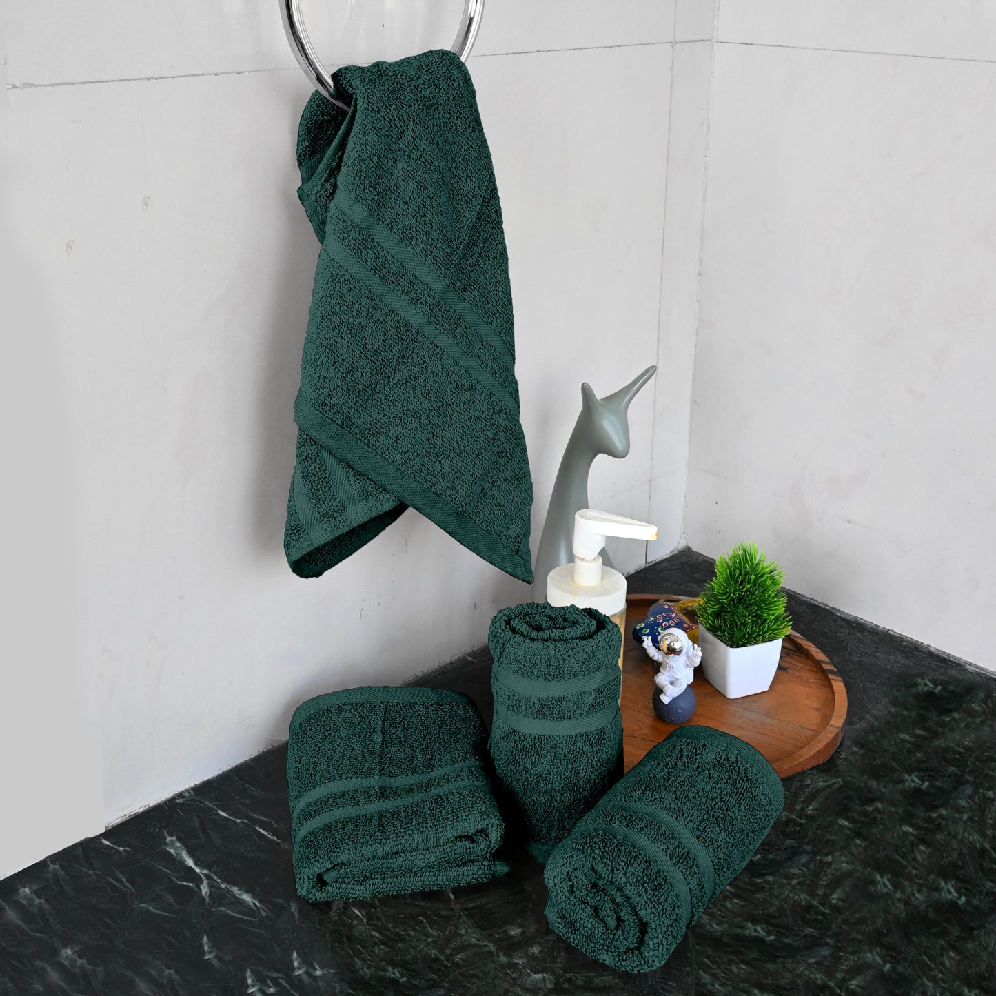 Green Cotton Set of 4 Hand Towels (40x60 cm)