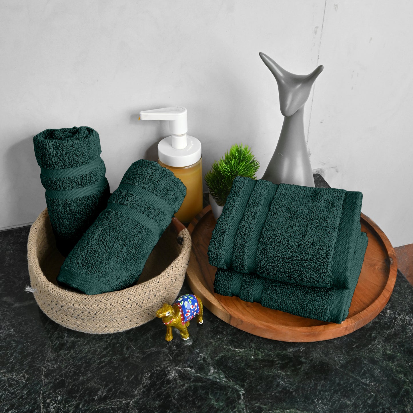 Green Cotton Set of 4 Hand Towels (40x60 cm)