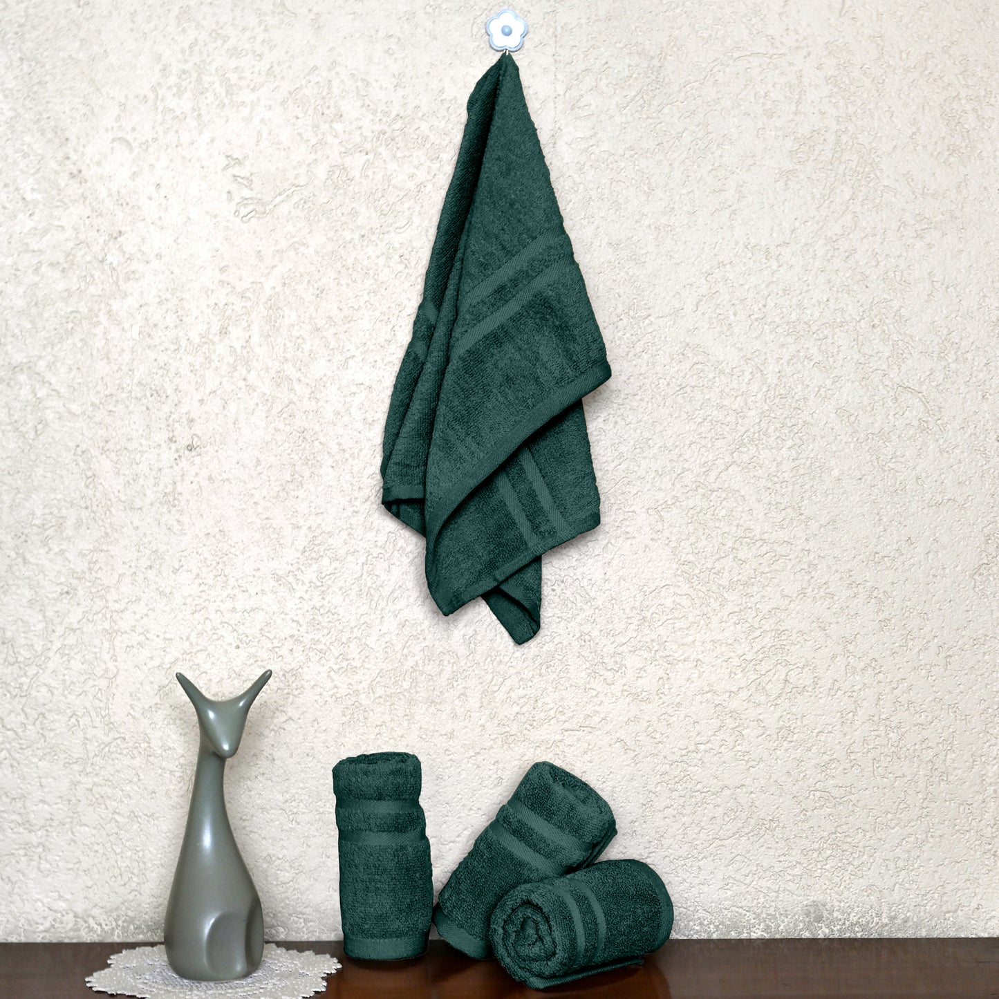 Green Cotton Set of 4 Hand Towels (40x60 cm)