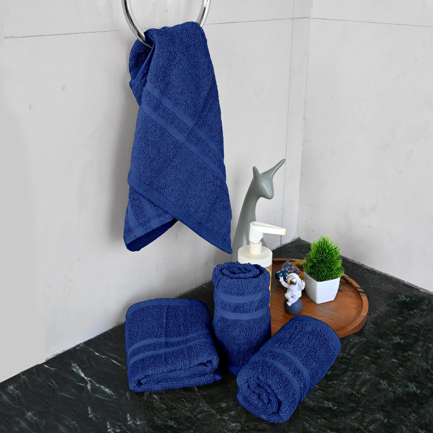 Blue Cotton Set of 4 Hand Towels (40x60 cm)